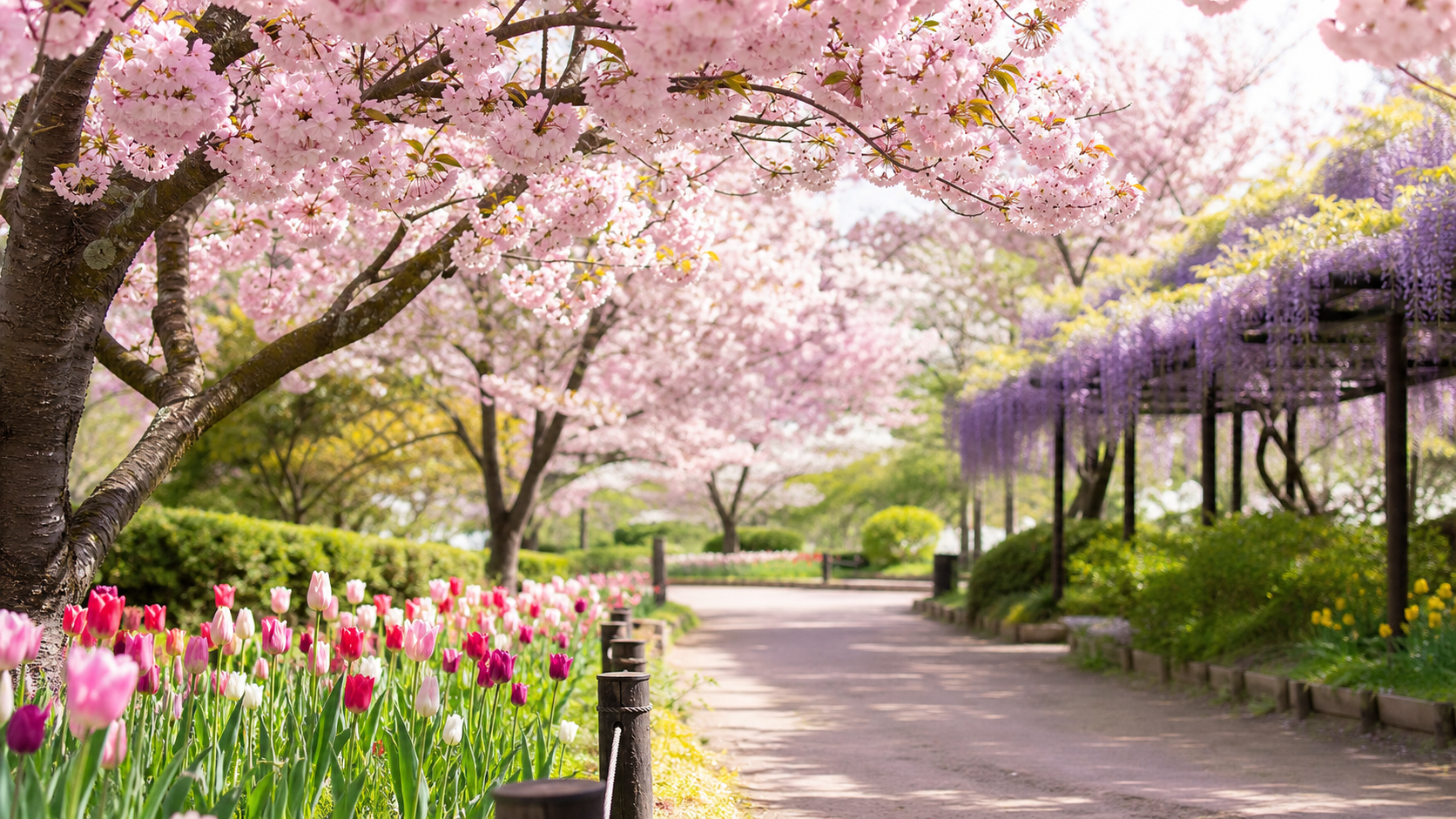 4月の桜と春の花を活かしたポートレート撮影スポットのイメージ