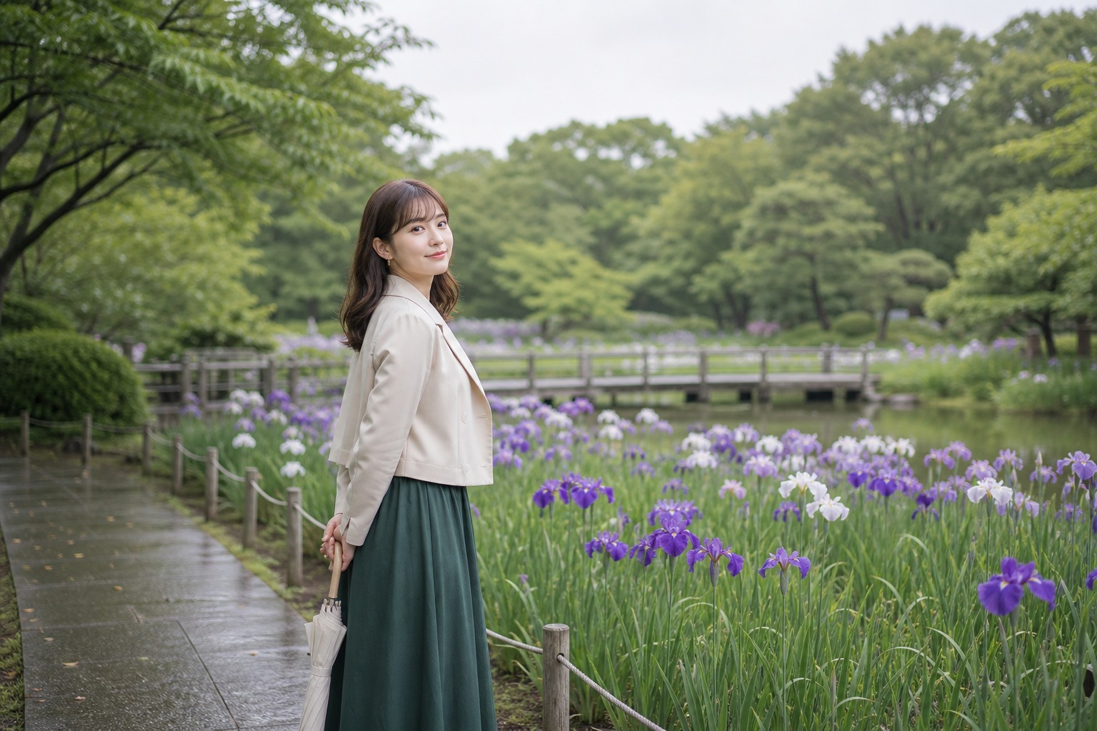 花菖蒲と水辺ポートレートのイメージ