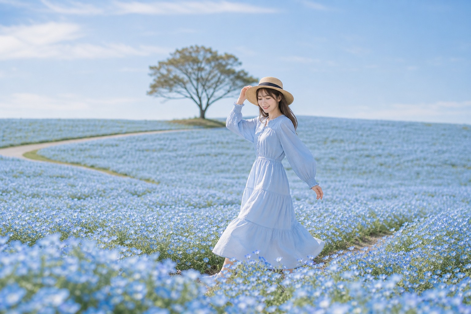 ネモフィラ畑でのポートレート