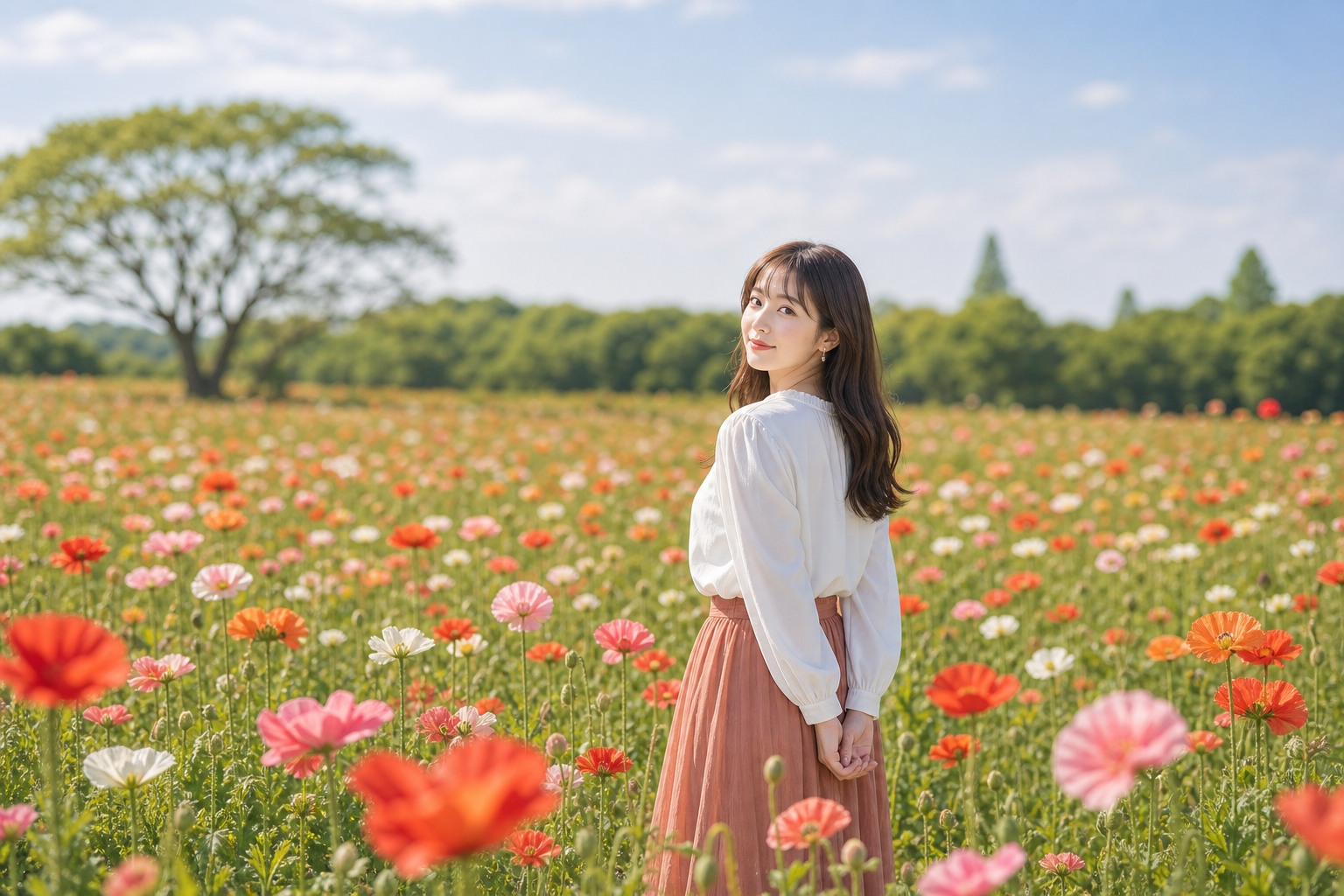 ポピー畑でのポートレート
