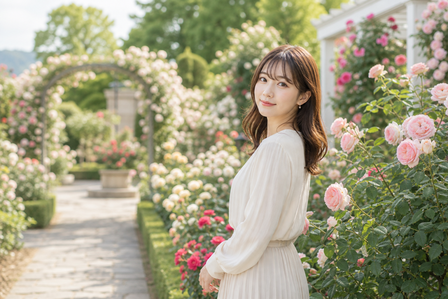 バラ園でのポートレート