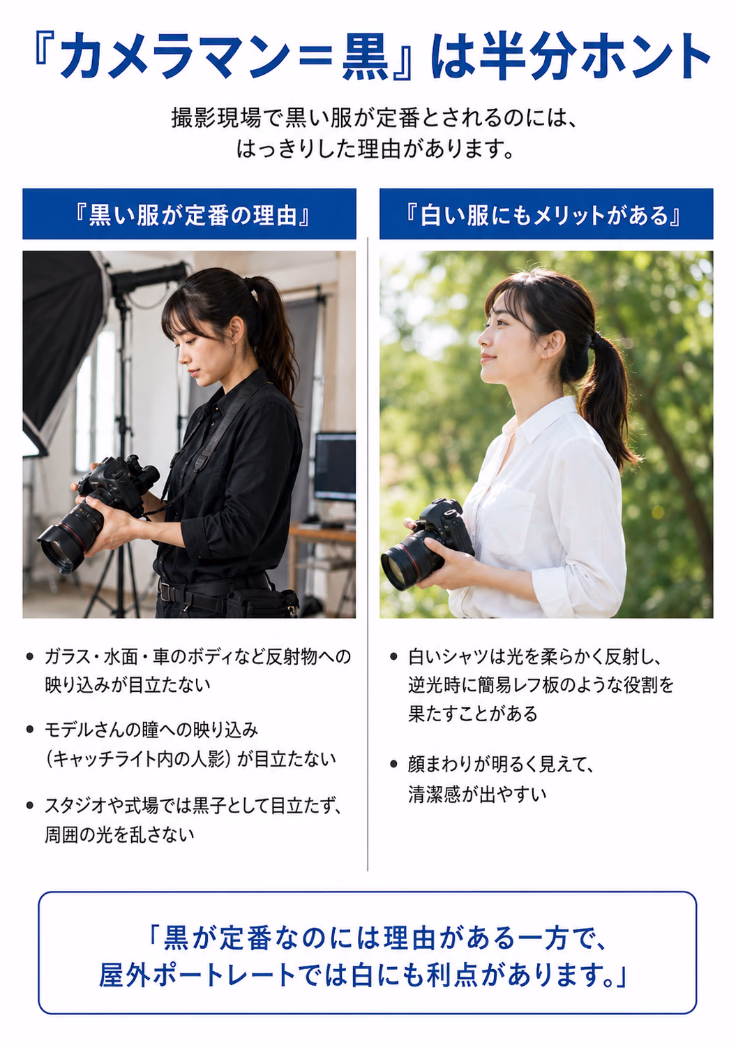 黒い服が定番の理由と白い服のメリットの比較